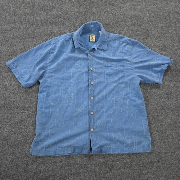 Jamaica Jaxx Shirt Mens Large‎ Blue Palm Trees 100% Silk Hawaiian Beach Camp - Picture 1 of 10